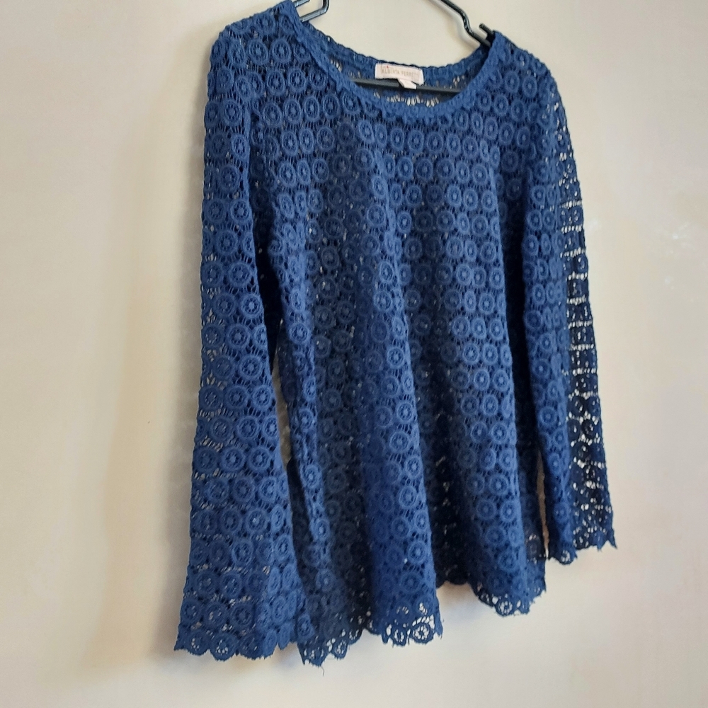 Alberta Ferretti blue crochet lace tunic top Size Medium - Picture 2 of 7
